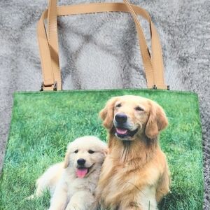Bracciano Dog Print Tote Bag Golden Retriever Puppy Shoulder Handbag
